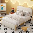 thumbnail image 1 of EUROCO Upholstery Full Size Platform Bed, Upholstered Headboard and Wood Support Legs, Beige, 1 of 11
