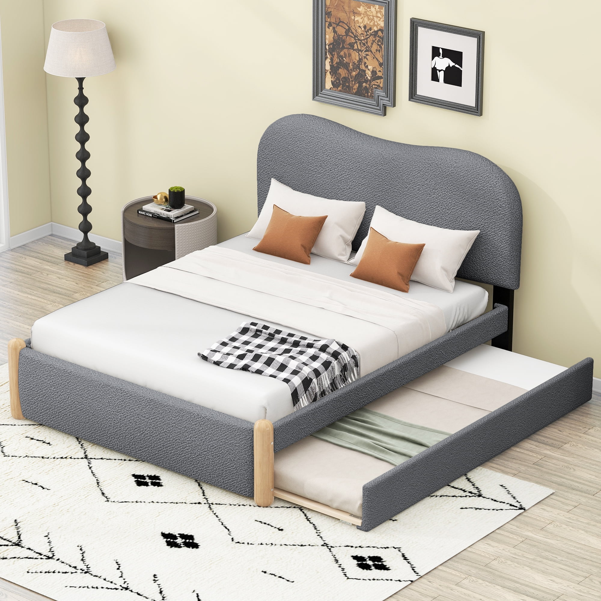 Upholstery Full Size Platform Bed with Twin Size Trundle - Walmart.com