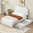 thumbnail image 1 of EUROCO Upholstery Twin Size Platform Bed with Trundle, Upholstered Headboard and Wood Support Legs for Kids Teens, White, 1 of 9