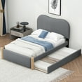 thumbnail image 1 of EUROCO Upholstery Twin Size Platform Bed with Twin Size Trundle, Wood Support Legs for Kids, Gray, 1 of 9