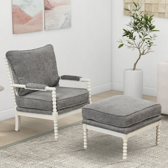 EUROCO Velvet Accent Chair with Ottoman,6.3" Thicked Modern Lounge Accent Chair with Armrests pad, Reading Chair with Footrest for Small Space, Living room