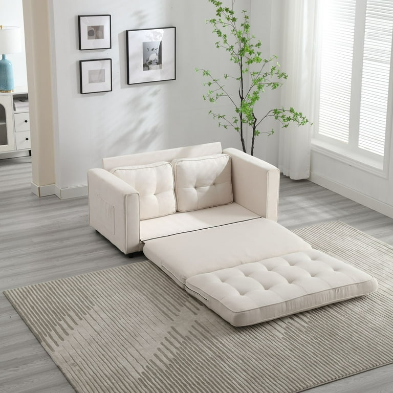 EUROCO Velvet Pull Out Sofa Bed 3 in 1 Convertible Loveseat Sleeper Sofa with 2 Side Pockets Tri Fold Multi Function Floor Gaming Sofa Bed Fold Out Daybed for Living Room Apartment Beige Walmart