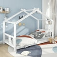 thumbnail image 1 of EUROCO Wood House-Shaped Twin Platform Bed for Kids, Low Profile House Bed, No Box Spring Needed, White, 1 of 10