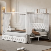 EUROCO Wood King Size Canopy Platform Bed with Four Support Legs and 2 Drawers for Adults, White