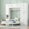 thumbnail image 1 of EUROCO Wood Murphy Bed, Storage Wall Bed with Cabinets and Drawers, Clever Furniture Set with Wardrobe for Living Room, Assemble Video Provided, Full, 1 of 17