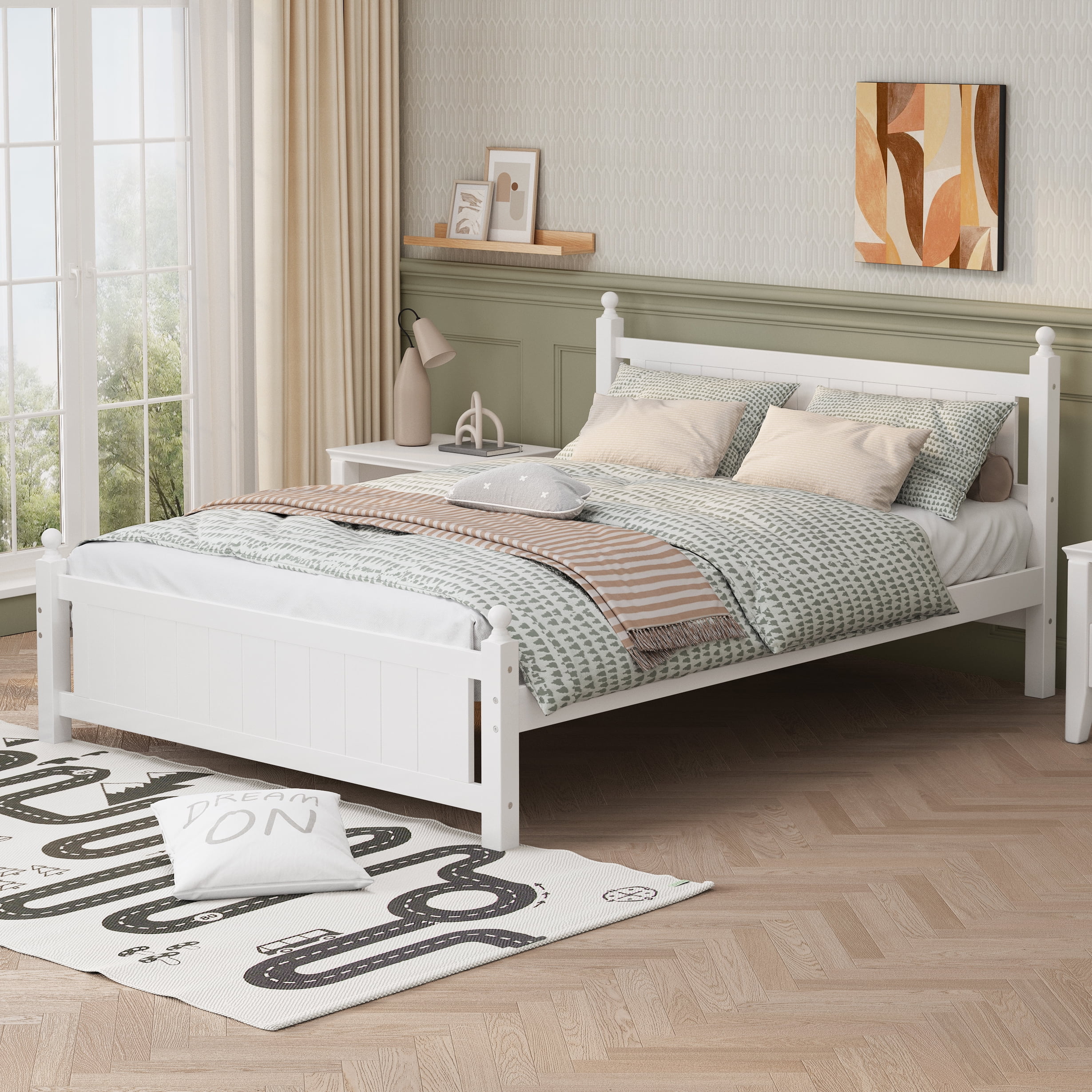 EUROCO Wood Platform Bed with Slat Support, Multiple Sizes (Queen)