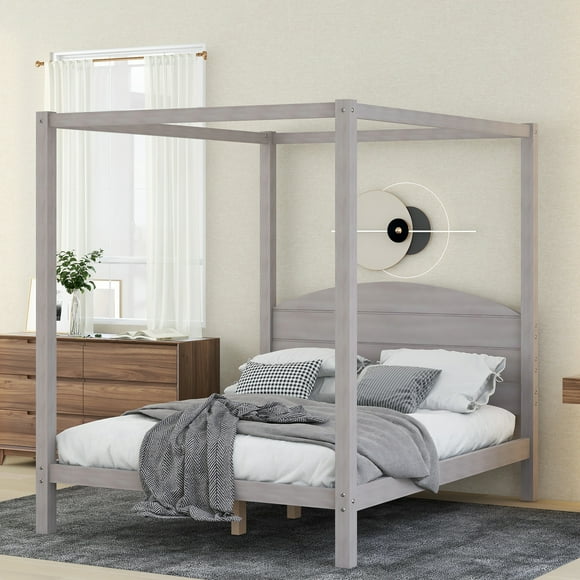 Wooden Platform Canopy Bed