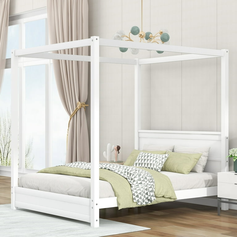 White canopy bed with headboard deals