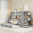 thumbnail image 1 of EUROCO Wood Twin over Full Bunk Bed with Twin Trundle, Built-in Desk with Shelf and 3 Drawers for Kids Teens Adults, 3-in-1 Beds, Gray, 1 of 16