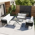 thumbnail image 1 of EUROCO Woven Rope Patio Sectional Sofa Set, 5 Pieces Ergonomically designed Outdoor Furniture Set with Glass Table and Cushions, Conversation Chat Sofa Modern Seating Set, Gray, 1 of 8