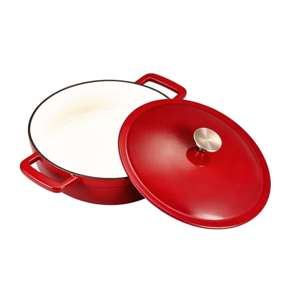 EUROSTAR 3.6 Quart Enameled Cast Iron Braiser with Lid, Red