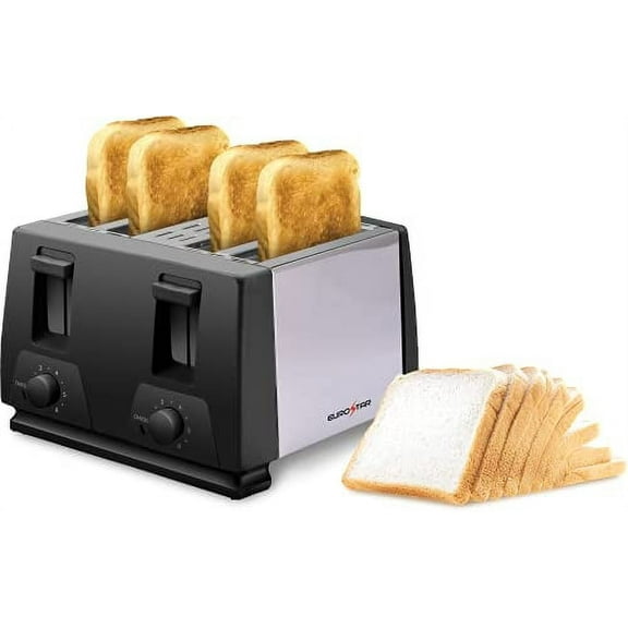 EUROSTAR ET740B 4-Slice Stainless Steel Toaster, Black