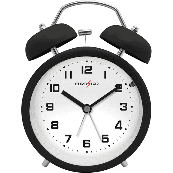 EUROSTAR C520L Twin Bell Alarm Clock with Nightlight, Black