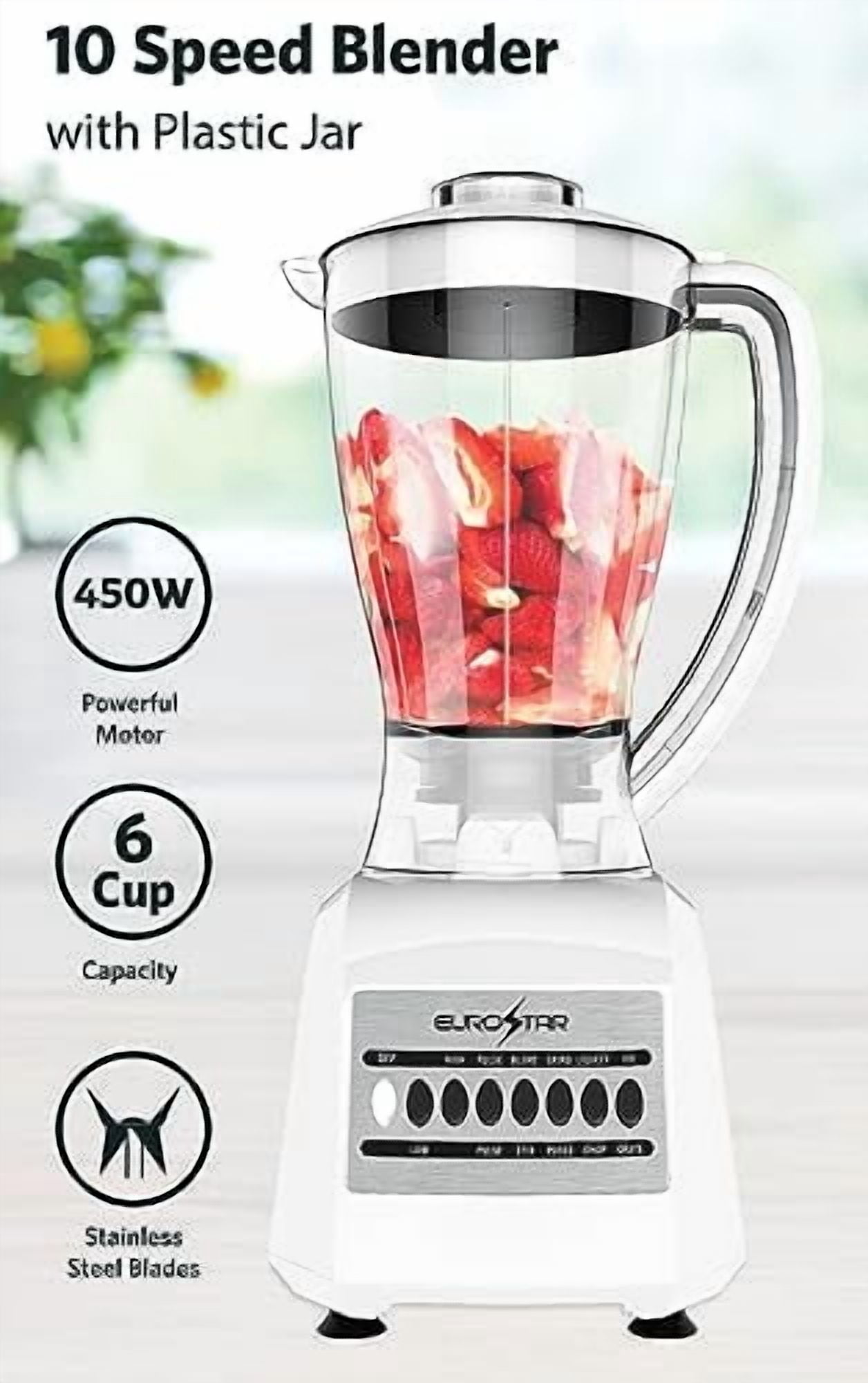 EUROSTAR EBL820WH 450W 10-Speed Plastic Jar Blender, White