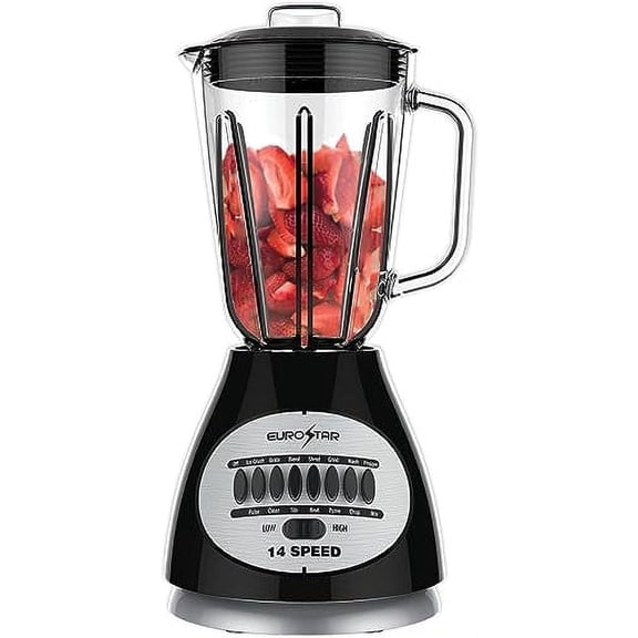 EUROSTAR EBL920GBK 450W 14-Speed Glass Jar Blender, Black