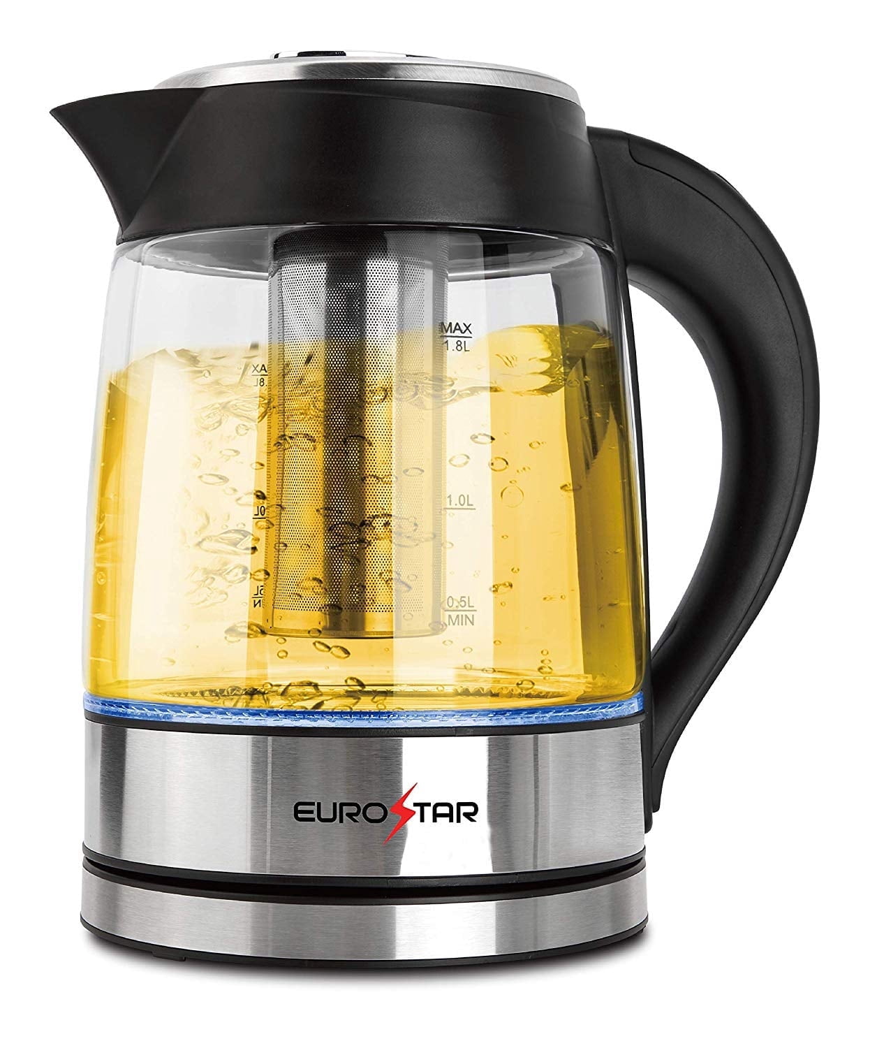 EUROSTAR EKG18TFBK 1.8L Glass Electric Kettle with Tea Infuser