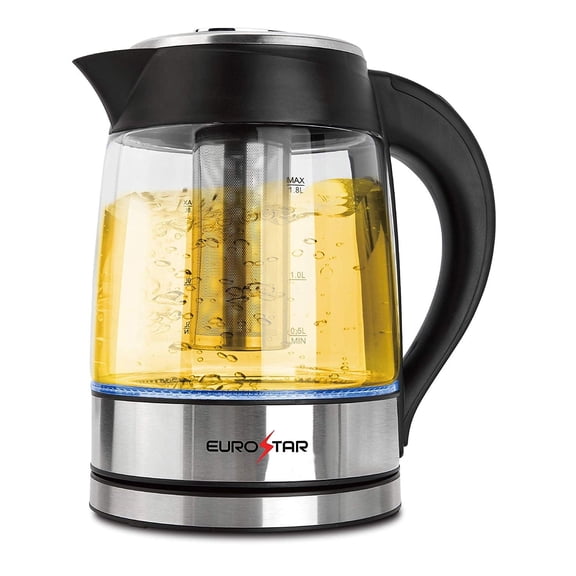 EUROSTAR EKG18TFBK 1.8L Glass Electric Kettle with Tea Infuser