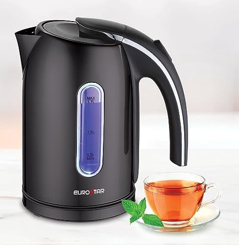 EUROSTAR EKS171BK 1.7L Stainless Steel Electric Kettle, Black