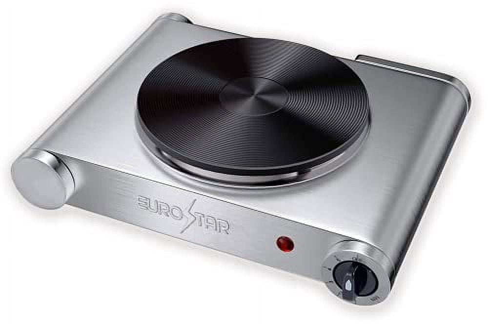 EUROSTAR ES181SS Stainless Steel Single Burner with Cast-Iron Flat Plate, Silver