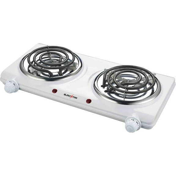 EUROSTAR ES204W Double Burner with Spiral Plates, White