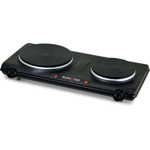 EUROSTAR ES212BK Double Burner With Cast-Iron Flat Plates