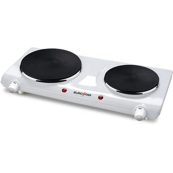 EUROSTAR ES232W 1500W Double Burner with Cast-Iron Flat Plates, White
