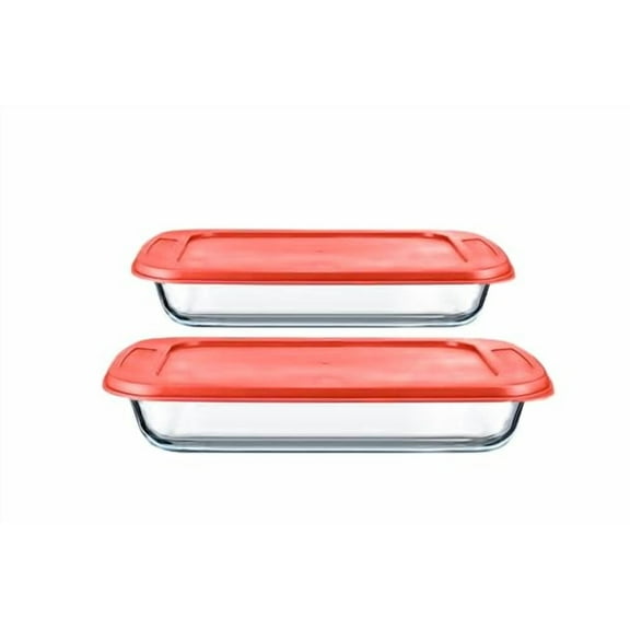 EUROSTAR GB233RD 4 Piece Rectangular Glass Bakeware Set with Lids