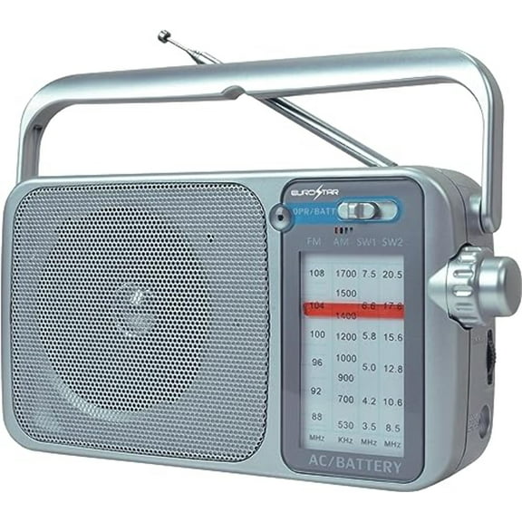 EUROSTAR ICF-2500S 4 Band AM/FM/SW1/SW2 Radio, Dual Voltage, Silver