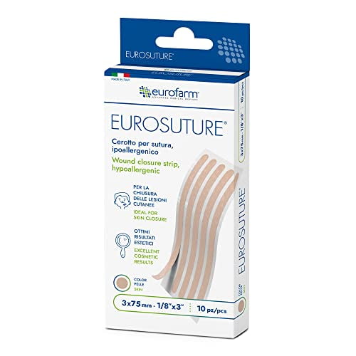EUROSUTURE - Skin Closure, Hypoallergenic, Reinforced, Round Ends, 1/8 x 3 inch, 10 Strips per Box (Tan Color)