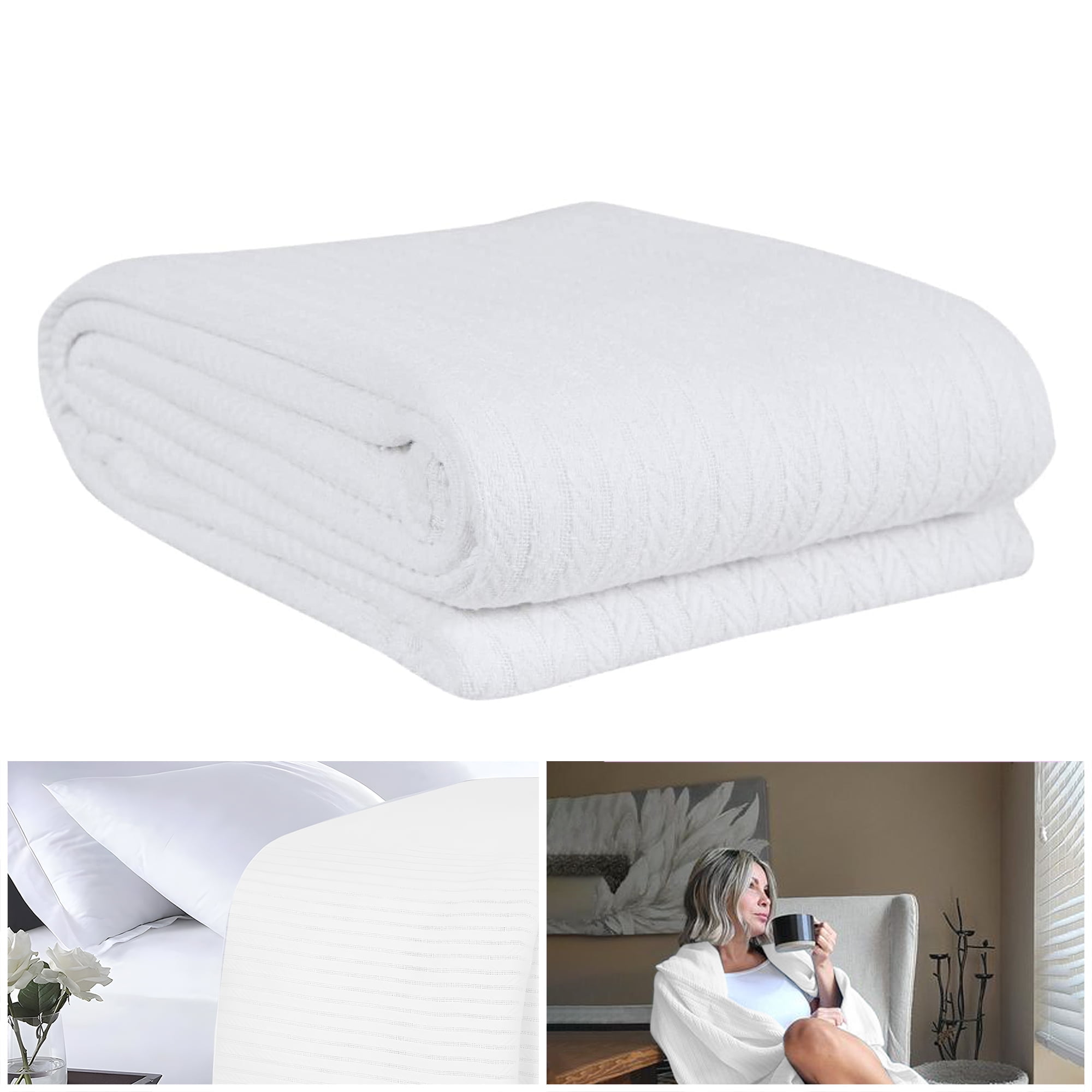 EUROTEX 100% Cotton Cable Weave Bed Blanket - Lightweight Soft Perfect