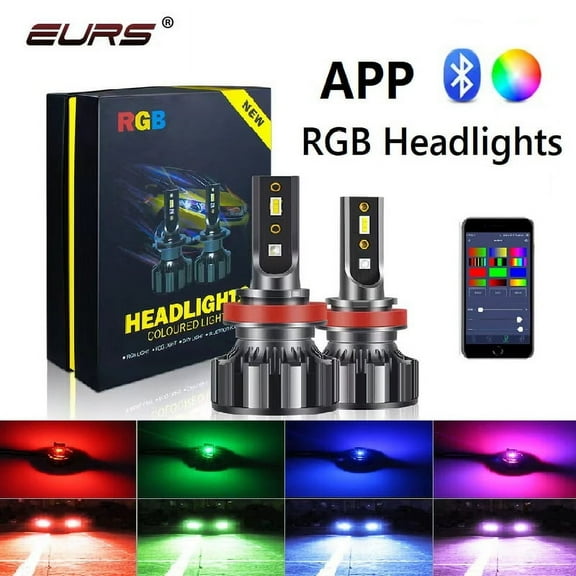EURS 2PCS RGB Car headlight APP Bluetooth Control H4 H7 LED H1 H3 H8 H11 HB3 HB4 D2S D3S LED Light Auto Headlamp Colorful Bulbs 4 sold