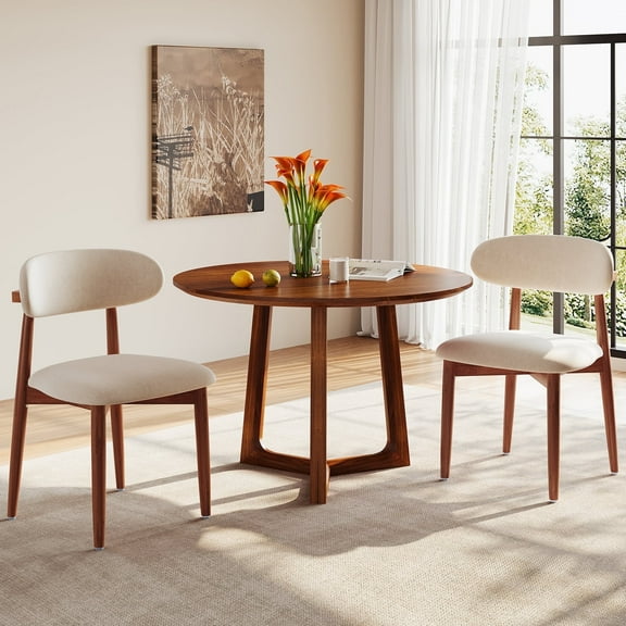 EURUIS Upholstered Dining Chairs Set of 2,Wooden Kitchen Chairs,Modern Beige