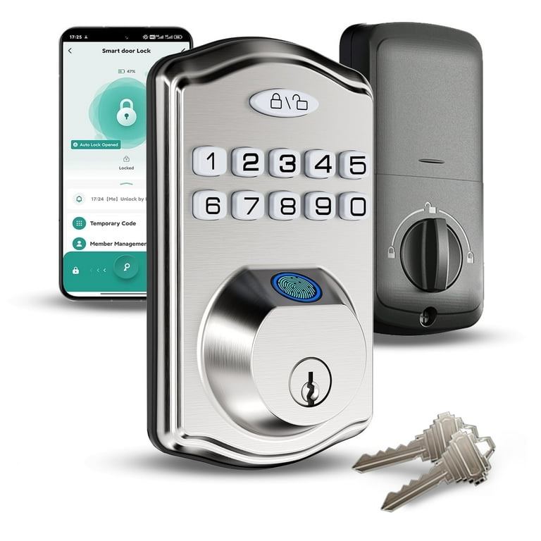 MSR X6 Keyless Entry Smart Door Lock With Handle - 8-in-1 Fingerprint, Keypad, App, Key, Card, Silver 1 thumbnail image