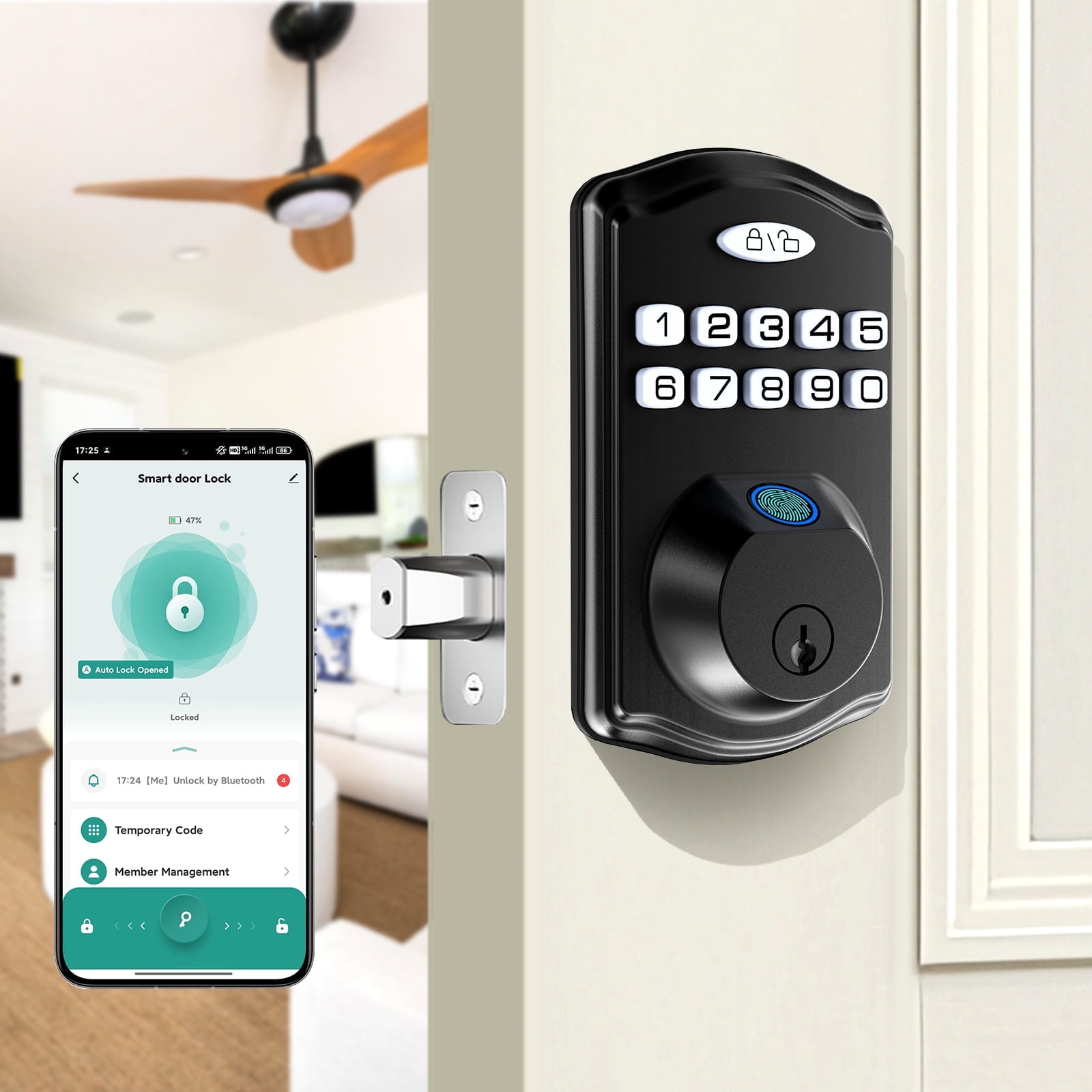 EUUKAITARY Fingerprint Door Lock, Keyless Entry Door Lock, Smart Lock Deadbolt, Auto Lock, Smart Locks for Front Door, Digital Door Lock with Keypad Set, APP Control Electronic Door Lock with Code