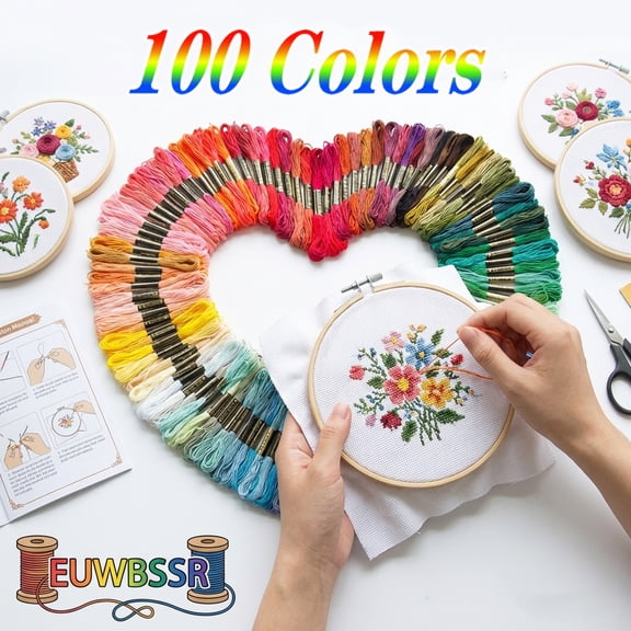 EUWBSSR 100 Colors Cotton Embroidery Floss Cross Stitch Thread Embroidery Sewing Skeins Home Decor