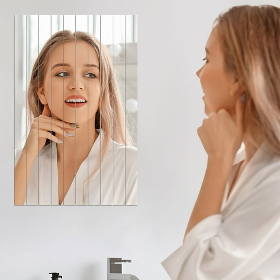 EUWBSSR 10PCS Striped Mirror Stickers Smooth Pretty Silver Acrylic Mirror Strips Versatile Silver Mirror Wall Stickers Sturdy Acrylic Mirror Sheets Removable Mirror Strips Flexible Mirror Sheets