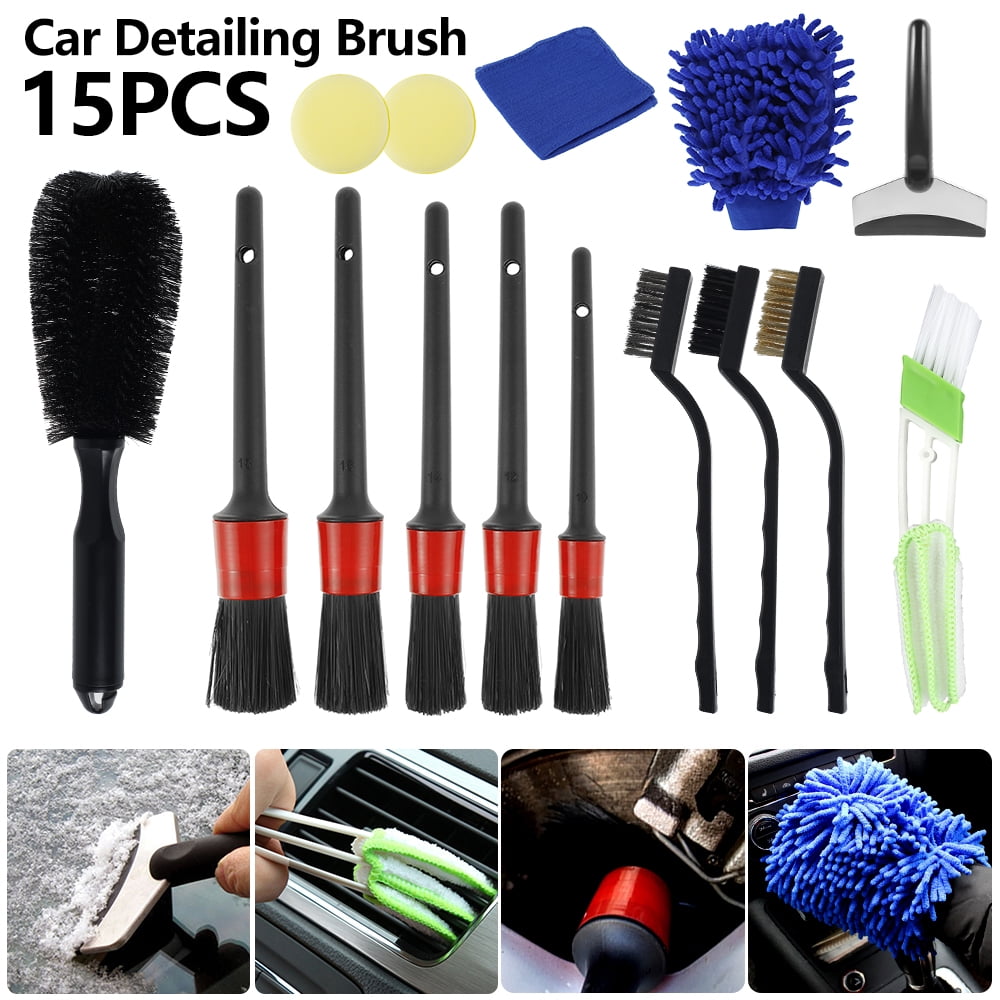 Euwbssr 15pcs Car Detailing Brush Kit PP Hair Detail Brush Set Automotive Detailing for in Car Dust Cleaning Wheels Engine Emblems Air Vents