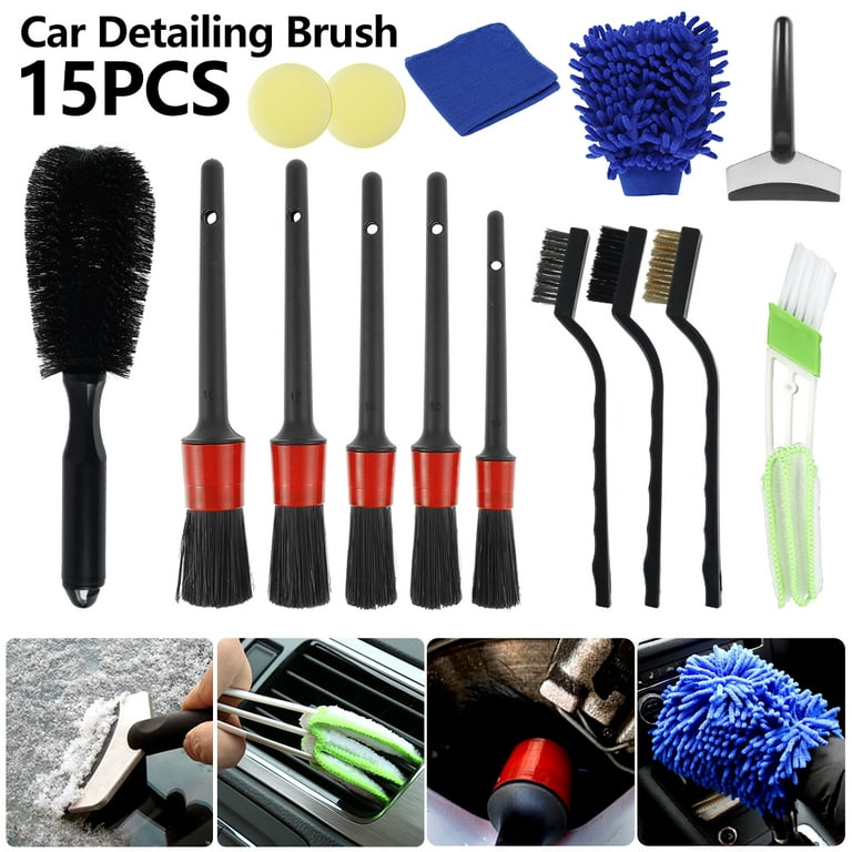 hatatit 5pcs Auto Detailing Brush Set, Car Cleaner Brush Set for Cleaning Wheels,Engine,Air Vents,Leather, Boar Hair Car Interior Wash Detailing Brush for