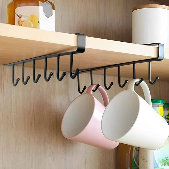 Rzvnmko 2 Piece Metal 6 Hook Mug Rack Hanging Wardrobe Kitchen Organizer Coffee Tea Cup Holder Under Shelf Cabinet Hanging Holder