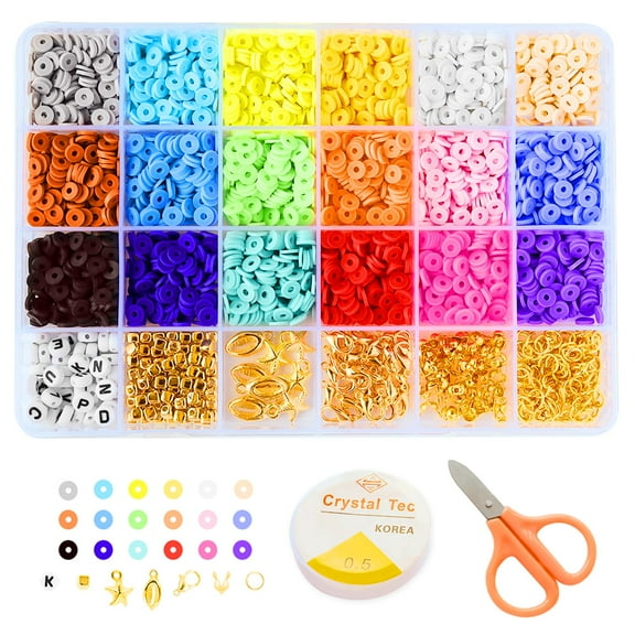 EUWBSSR 24 Grid 18 Colors Clay Beads for Jewelry Making 6mm Round Flat Clay Spacer Beads Polymer Spacer Beads Arts Crafts DIY Gift for Bracelets Necklaces Jewelry Making Supplies