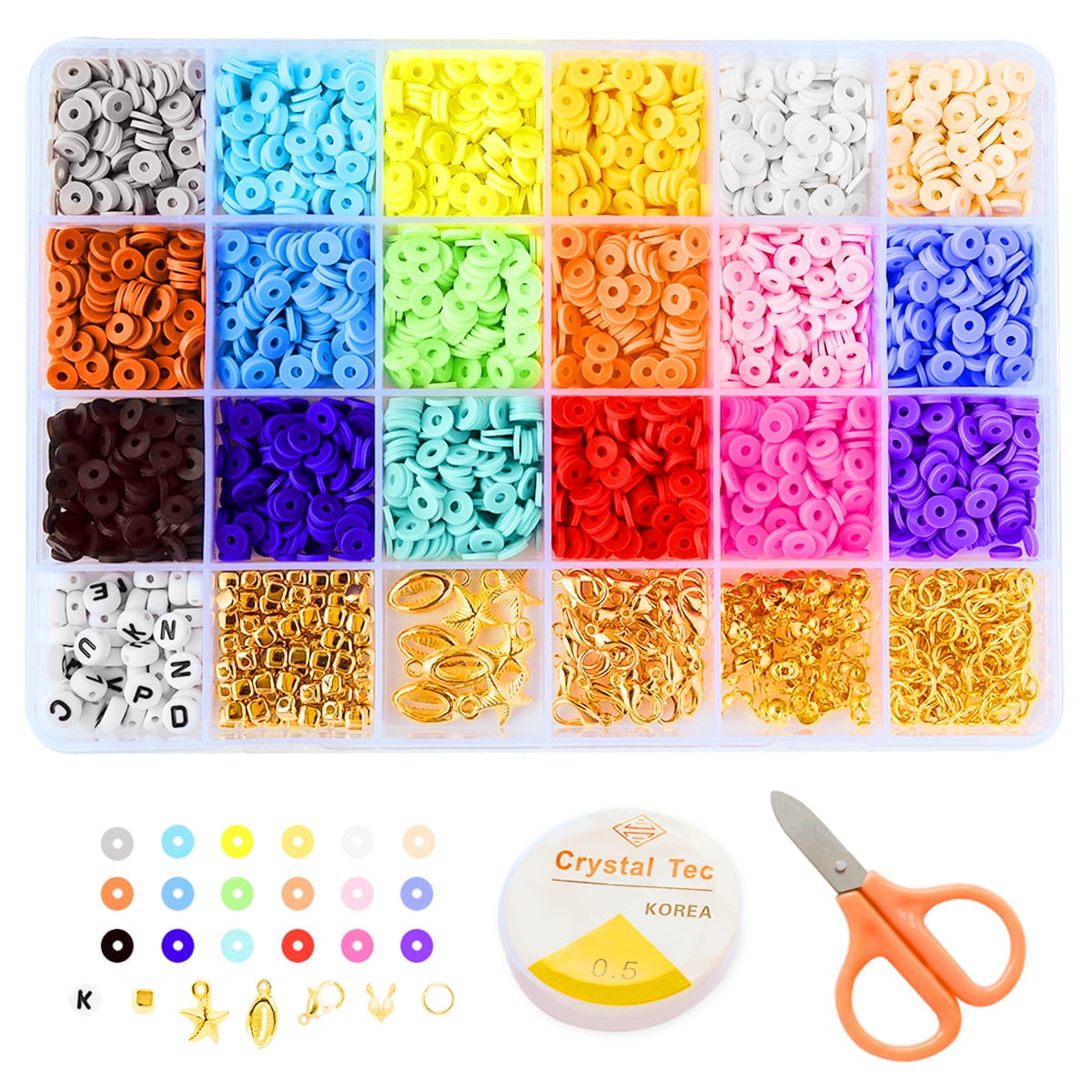 6000Pcs Clay Beads for Bracelets Jewelry Making,24Colors 6mm Flat Round  Polymer Clay Spacer Beads