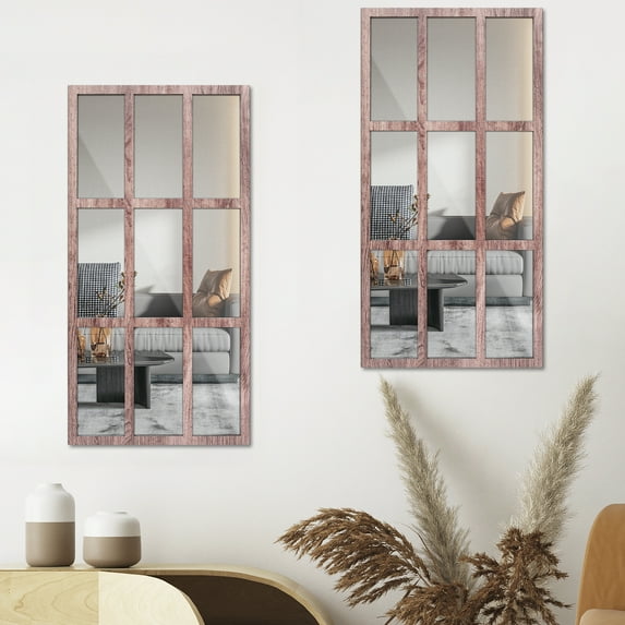 EUWBSSR 2PCS Arched Window Mirror Retro Entry Wall Mirror Decal Acrylic Rectangle Windowpane Mirror Wood Framed Mirror Wall Decor for Living Room Entryway Dining Room Bedroom