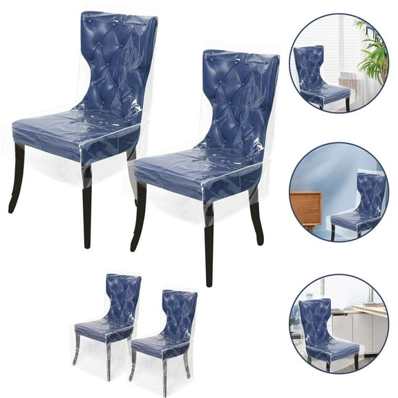 2Pcs Plastic Dining Chair Covers Clear Dining Chair Protector Waterproof Chair Seat Cover Dustproof Clear Dining Chair Slipcover PVC Seat Chair Protector for Home Kitchen Bedroom