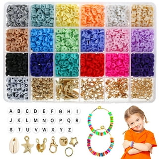 Euwbssr 3897Pcs Clay Beads for Jewelry Making Clay Flat Beads Round Polymer Spacer Beads Bead Charms Heishi Bracelets Beads Alphabet Beads for