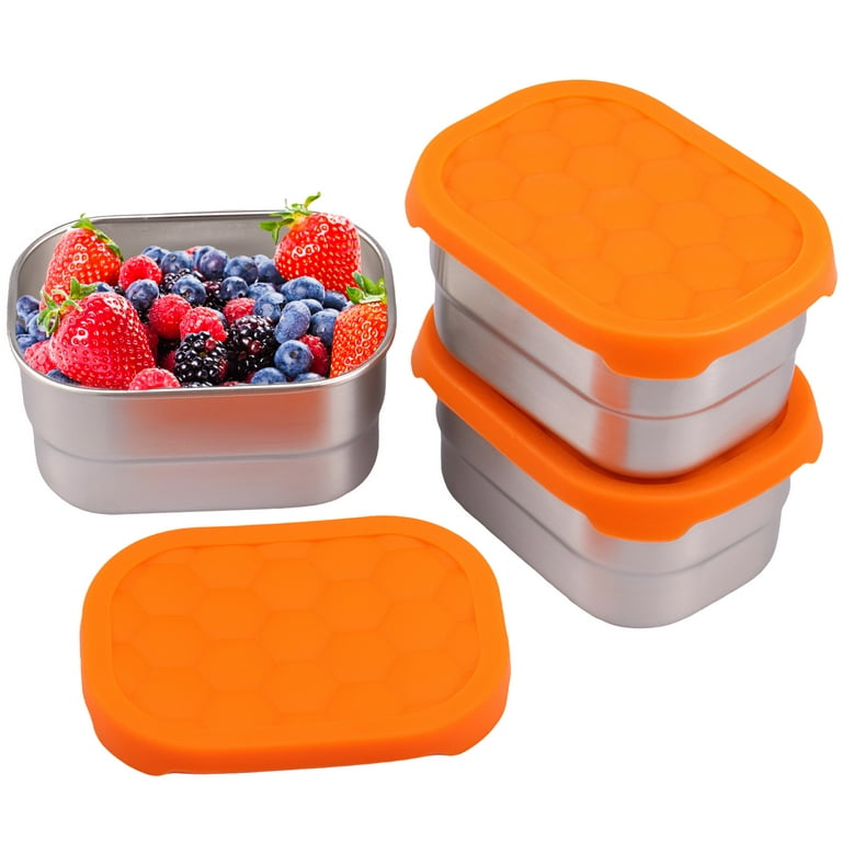 3Pcs Stainless Steel Snack Containers with Silicone Lid Portable