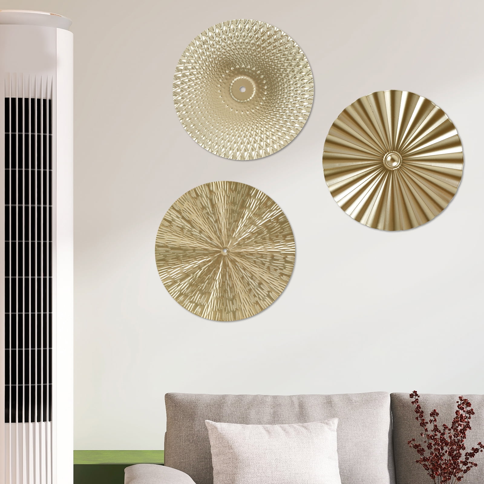 EUWBSSR 3Pcs Metal Plate Wall Decor Gold Disc Wall Art Modern Style Abstract Wall Decorations Gold Wall Art Hanging Sculptures for Living Room Bedroom