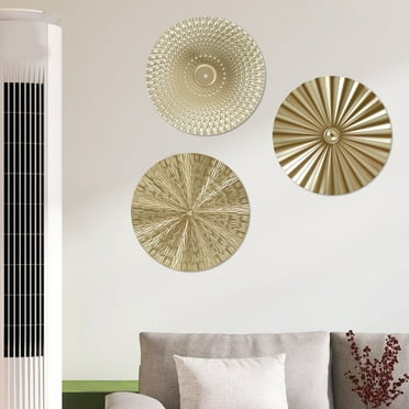 EUWBSSR 3Pcs Metal Plate Wall Decor Gold Disc Wall Art Modern Style Abstract Wall Decorations Gold Wall Art Hanging Sculptures for Living Room Bedroom