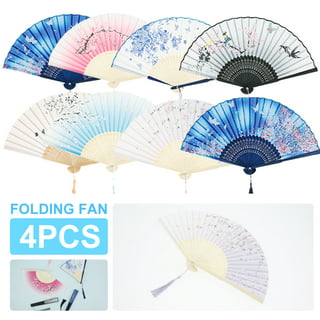 1PC Hand Held Paper Fans Bamboo Folding Fans Handheld Folded Fan for  Wedding Gift, Party Favors, DIY Decoration (White/ Green/ Red/ Blue)