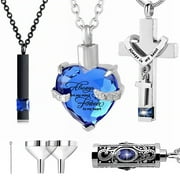 EUWBSSR 4Pcs Urn Necklace Set Stainless Steel Cremation Jewelry Heart Cylindrical Cross Rectangular Ashes Keepsake Waterproof Urn Memorial Pendant for Men Women