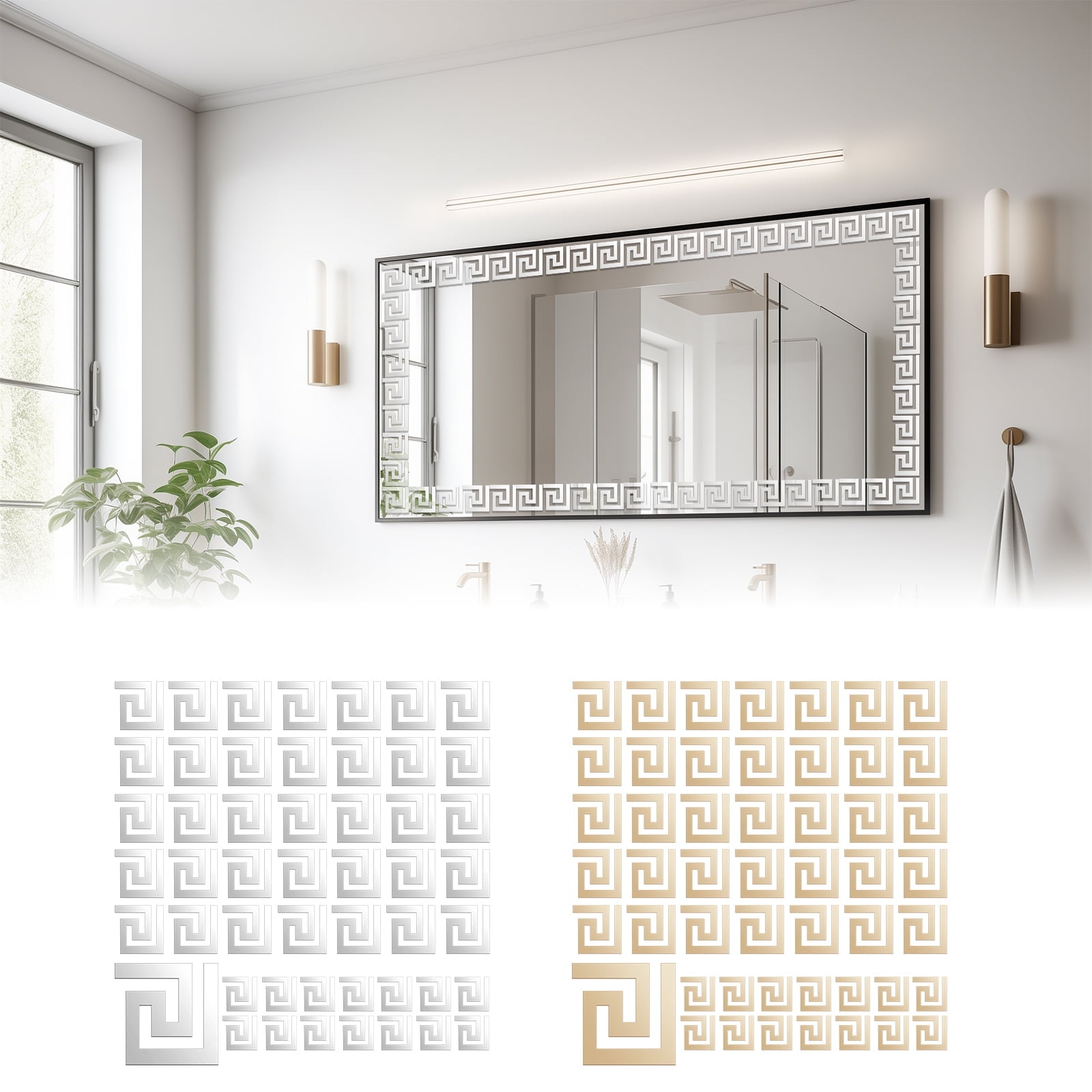 EUWBSSR 50Pcs Mirror Stickers Self Adhesive Mirror Wall Stickers 3D Mirror Wall Decal Decorative Wall Mirror Decal DIY Mirror Tiles Elegant Mirror Sticker Decal Flexible Mirror Sheets